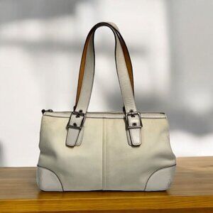 Coach Satchel Reversible Handles Ivory Canvas/Leather Trim M042-1834